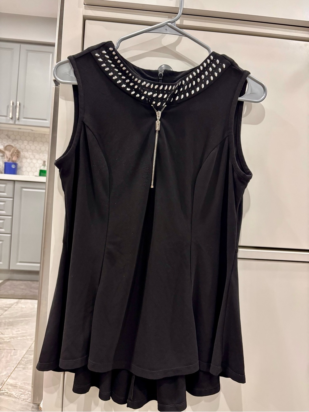 Vintage Joseph Ribkoff Sleeveless Black Studded Zip-Front Top